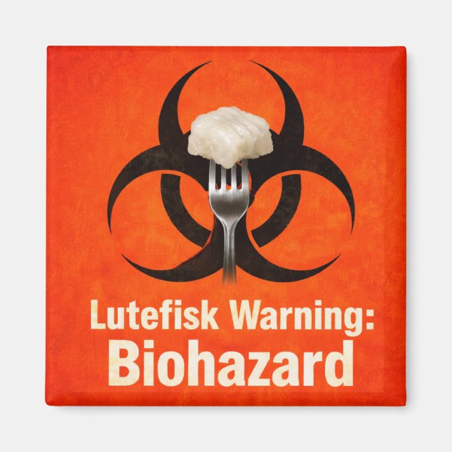 Íman Lutefisk Aviso: Biohazard – Divertido Escandinavo (Frente)