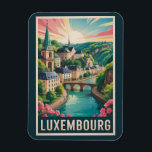 Íman Luxembourg Landscape Illustration Travel Art Retro<br><div class="desc">Luxembourg retro vector travel design. Luxembourg,  the heart of Europe,  is a small yet stunning country known for its medieval fortresses,  scenic valleys,  and cosmopolitan capital.</div>