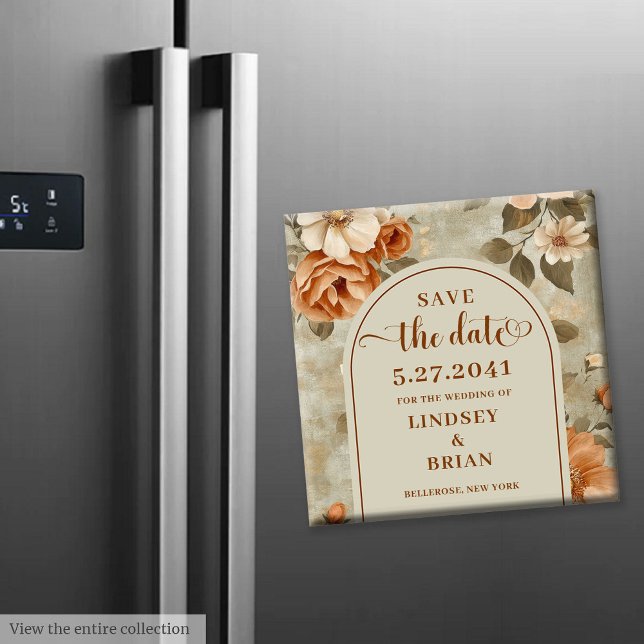 Íman Luxo Boho Enferrujado Marfim Sage Floral Salve a D (Luxury Boho Rusty Ivory Sage Floral Save the Date)