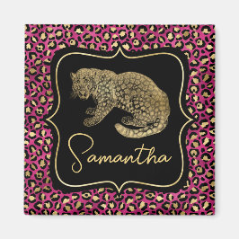 Íman Luxo Estampa de Leopardo Rosa Dourado Monograma An