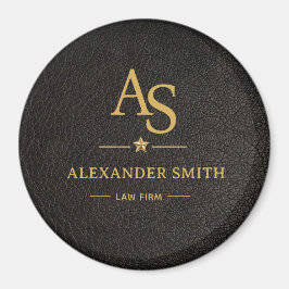 Íman Luxury Black Leather Gold Monogram Business Brand