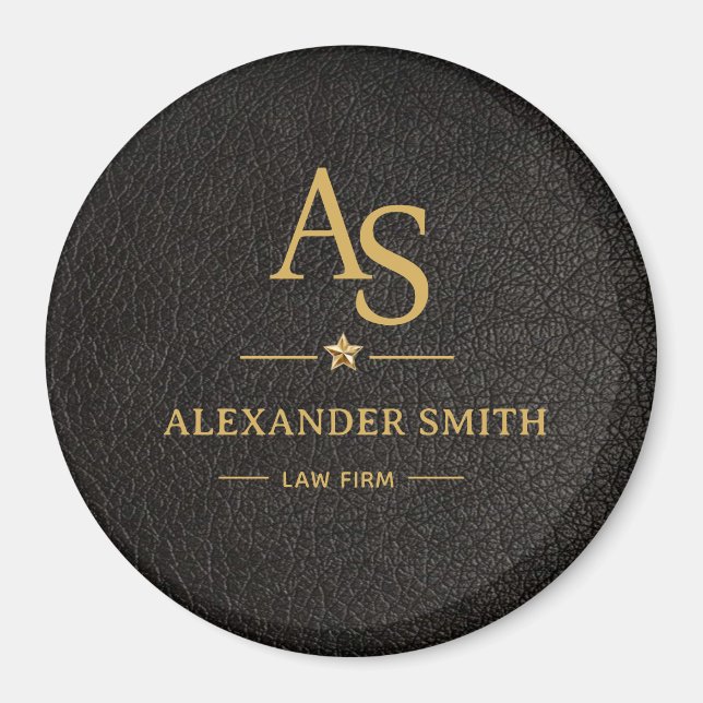 Íman Luxury Black Leather Gold Monogram Business Brand (Frente)