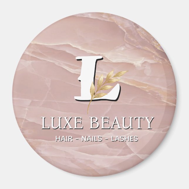 Íman Luxury Blush Pink Marble Beauty Salon Logo (Frente)