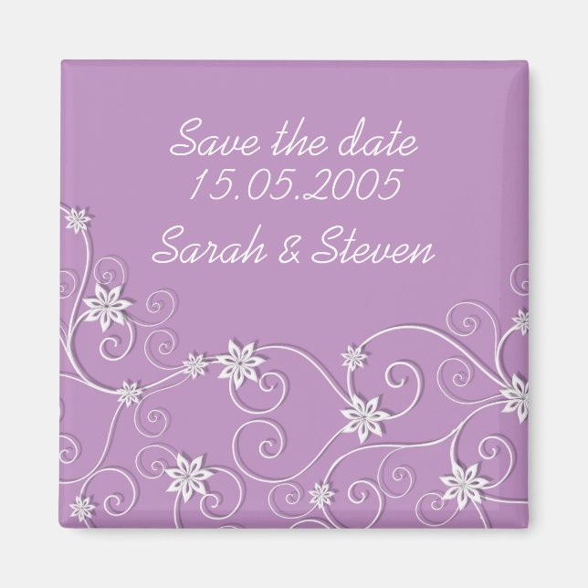 Íman Luxury Elegante Brancos Roxo Salve a data (Frente)