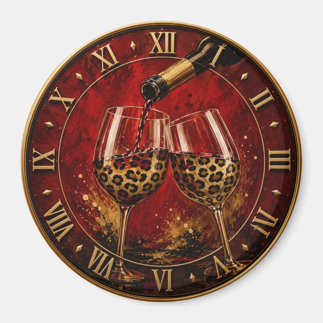 Íman Luxury Wine Glasses & Gold Leopard Print (Frente)