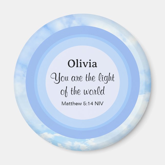 Íman Luz do Mundo Bíblia Azul Nome Verso (Frente)