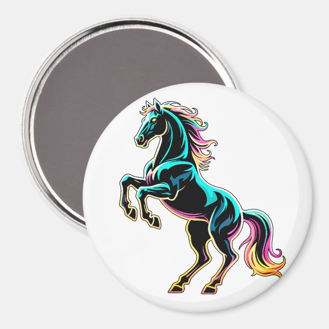 Íman Luz Neon de Cavalo Efeito Glitch Estilo Retro (Front/Back)