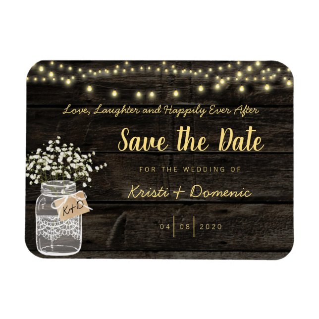 Íman Luzes brilhantes de Mason Jar Rustic (Horizontal)