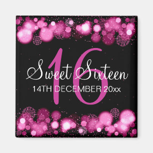 Íman Luzes cor-de-rosa com 16 Festas de aniversário Doc