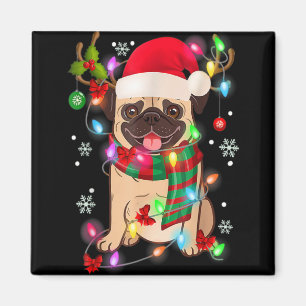 Íman Luzes De Natal Árvore De Natal Pug Santa Cachorro