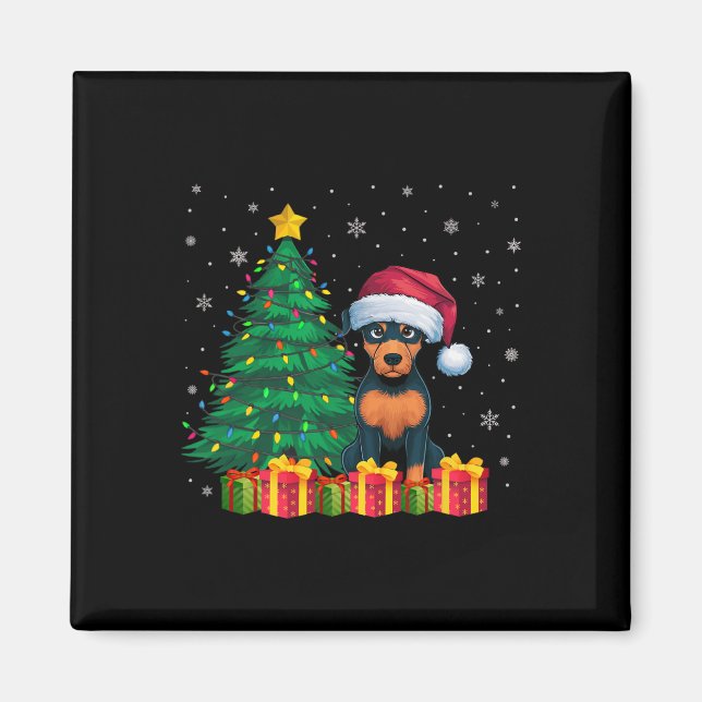 Íman Luzes de Natal de Pinscher Santa Hat, Miniatura Fe (Frente)