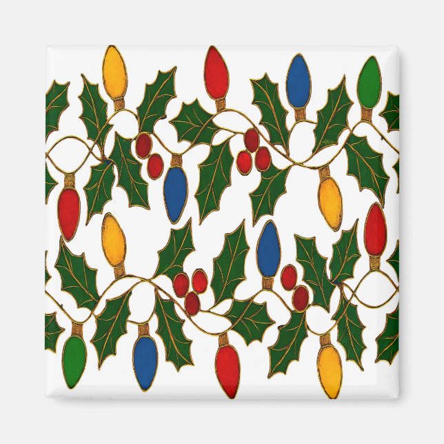 Íman Luzes de Natal e Azevinho em Arte Cloisonne (Frente)