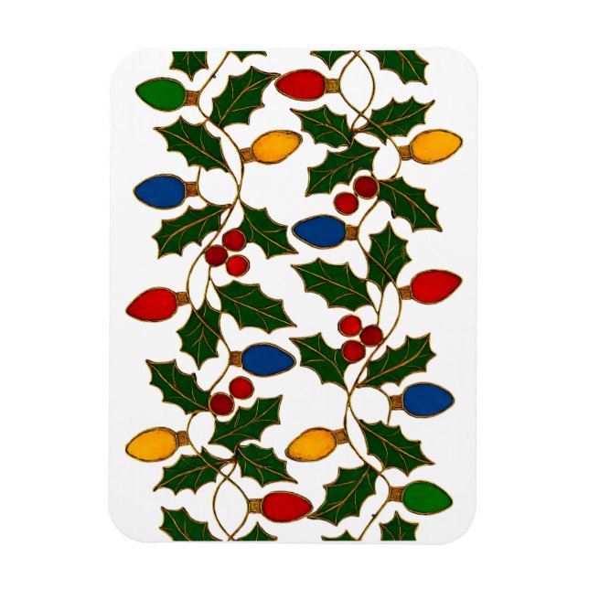 Íman Luzes de Natal e Azevinho em Cloisonne (Vertical)