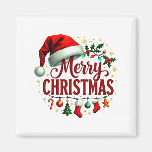 Íman Luzes Feliz Natal Chapéu de Papai Noel Vermelho Fa
