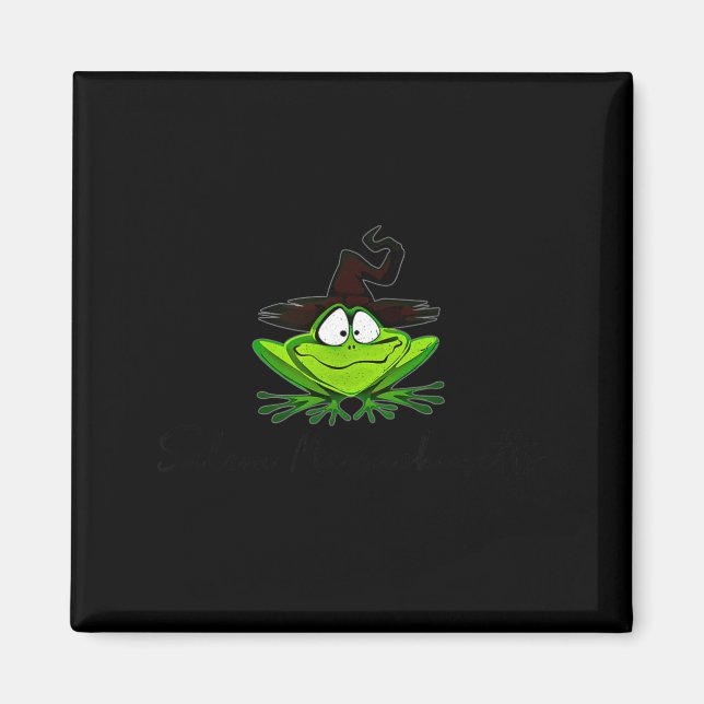 Íman M Machusetts Whimsy Frog Witches Hat Halloween Wit (Frente)
