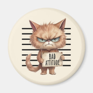Íman Má Atitude Cat Mugshot - Design Felino Engraçado