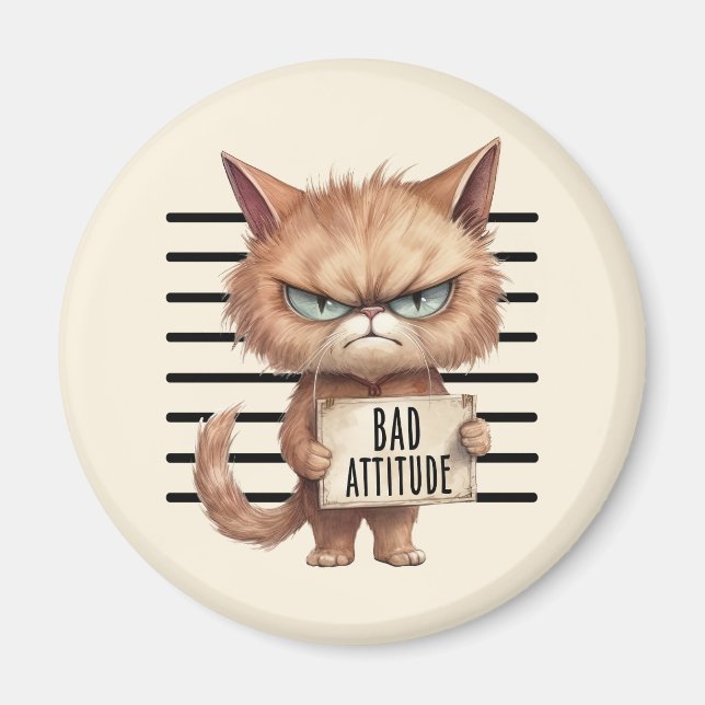Íman Má Atitude Cat Mugshot - Design Felino Engraçado (Frente)