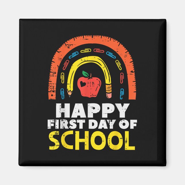 Íman Maçã Arco-íris Feliz Primeiro Dia De Aula Adorável (Frente)