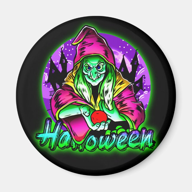 Íman Maçã de Chapéu Mágico de Bruxa Verde Spooky (Frente)