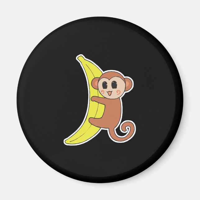 Íman macaco bebê bonitinho na banana (Frente)