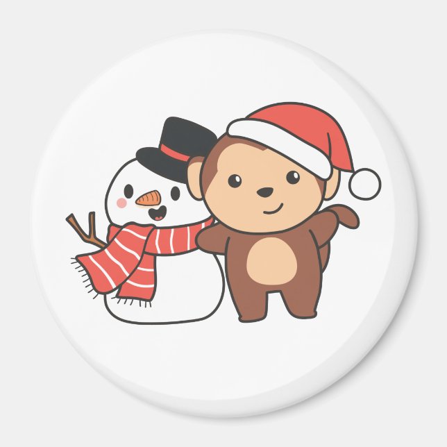 Íman Macaco Com Snowman No Inverno Para O Magno De Nata (Frente)