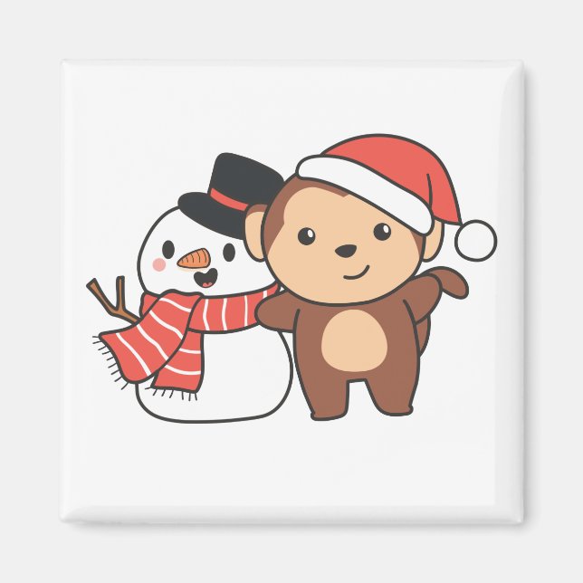 Íman Macaco Com Snowman No Inverno Para O Magno De Nata (Frente)