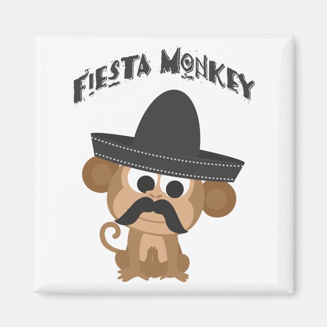 Íman Macaco de Festa com Bigode e Sombrero Mexicano (Frente)