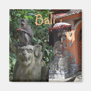 Íman Macaco e estátuas do templo de Bali Indonésia