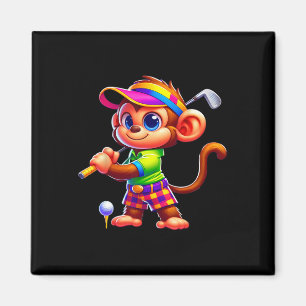 Íman Macaco Fofo Jogando Golfe Golfista Esporte Homens
