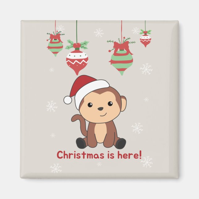 Íman Macaco Natal Neve Inverno Animais Macacos Magne (Frente)