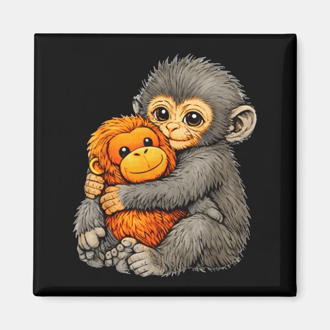 Íman Macaco punching engraçado cute bebê animal abraçan (Frente)