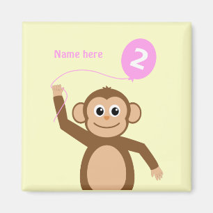 Íman Macaco-segundo aniversário-branco adiciona nome cr