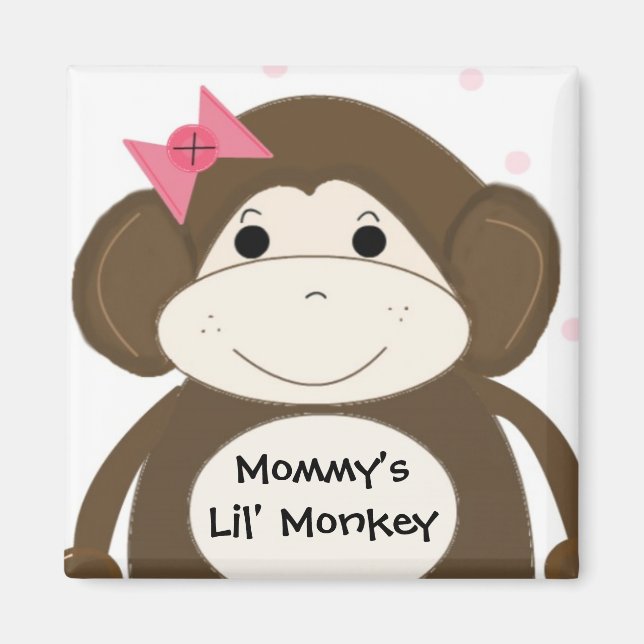 Íman Macaquinho com Laço de Cabelo Rosa (Frente)