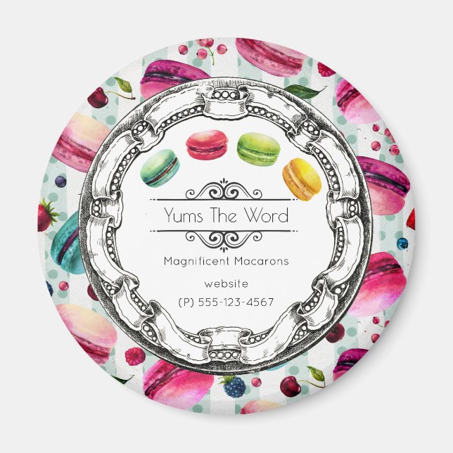 Íman Macarões Num Círculo | Pastelaria francesa em aqua (Frente)