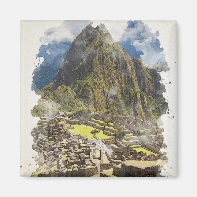 Íman Machu Picchu Peru Watercolor Art Convite (Frente)