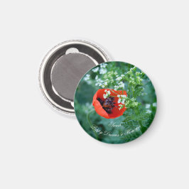 Íman Macro Red Poppy Photo | Custom Name Floral Magnet