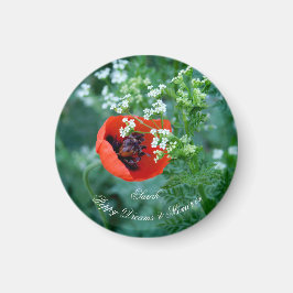 Íman Macro Red Poppy Photo | Custom Name Floral Magnet