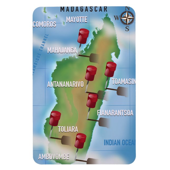 Íman Madagascar Map viagens vintage. (Vertical)