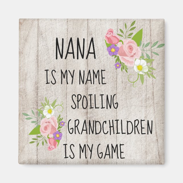 Íman Madeira com cor rosa púrpura Floral Nana/Avó (Frente)