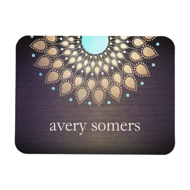 Íman Madeira de Lotus Mandala, Ornamentado Dourado Eleg (Horizontal)