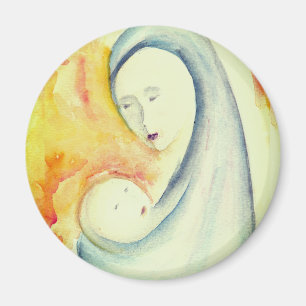 Íman Madona e Menino Natal Natividade Aquarela