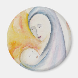 Íman Madona e Menino Natividade Moderna Aquarela