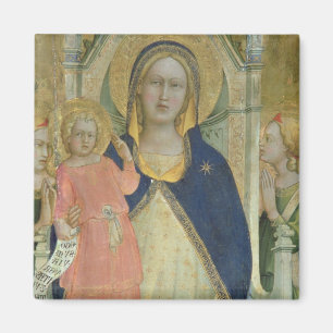 Íman Madonna e a criança enthroned com santos, detalha