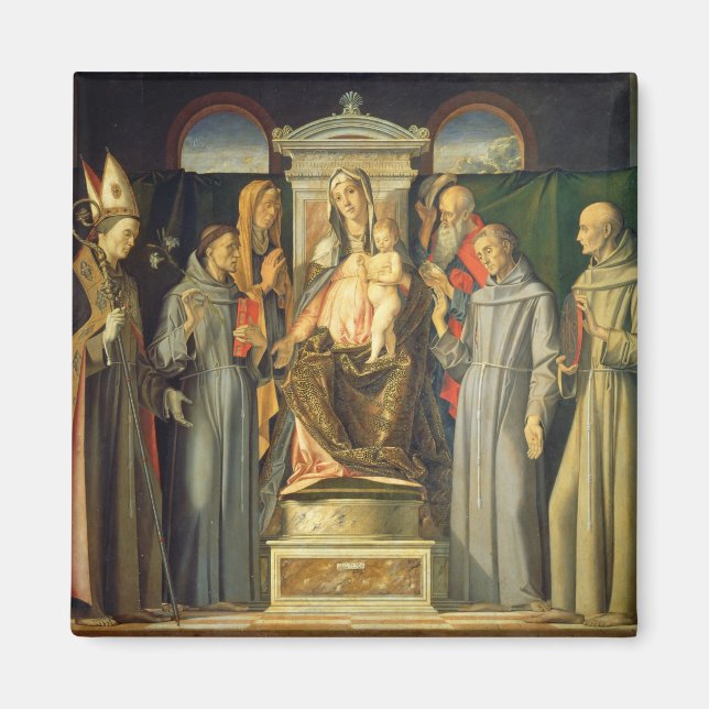 Íman Madonna Enthroned, 1480 (óleo no painel) (Frente)
