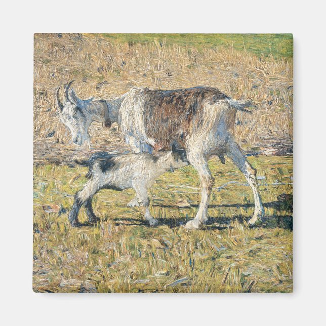 Íman Madre Goat com seu Jovem Criança (por Segantini) (Frente)