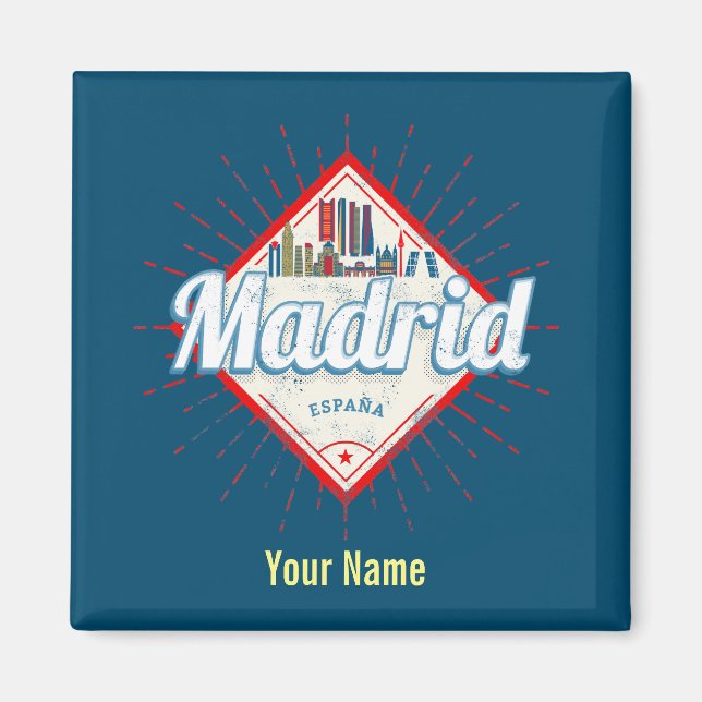 Íman Madrid Espanha Capital Retro Skyline Vintage (Frente)