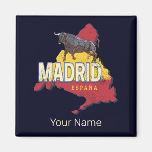 Íman Madrid Espanha Retro Região Map Vintage Bull