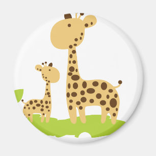 Íman Mãe Adorável e Girafa Bebê Verde e Amarelo