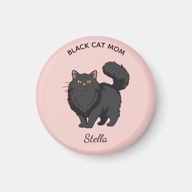 Íman Mãe de Gato Preto de Cabelo Comprido Personalizado (Frente)