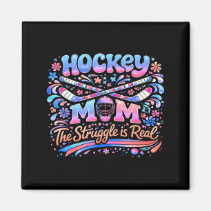 Íman Mãe de Hockey Rosa Azul Retro 70s Groovy Vintage D